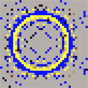 Simulated excitatory (yellow) and inhibitory (blue) rings of the receptive field of a pitviper with optimal post-processing. (Source: Hemmen 2006)